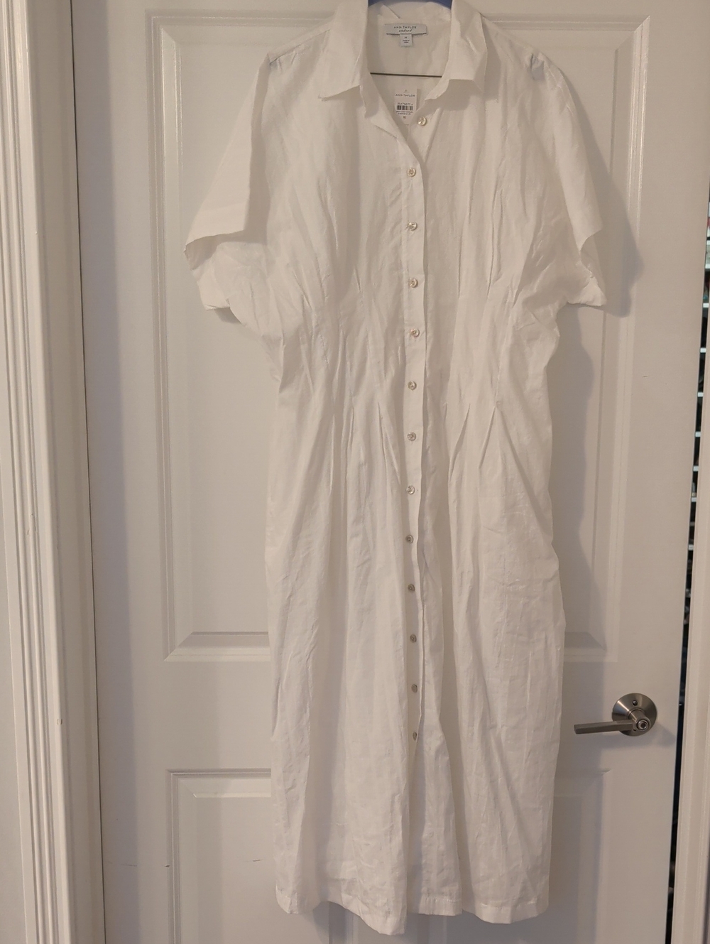 Ann Taylor White Button-Front Maxi Shirt Dress